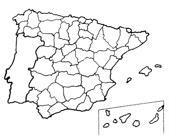 Mapa  Mudo de España mostrando sus provincias