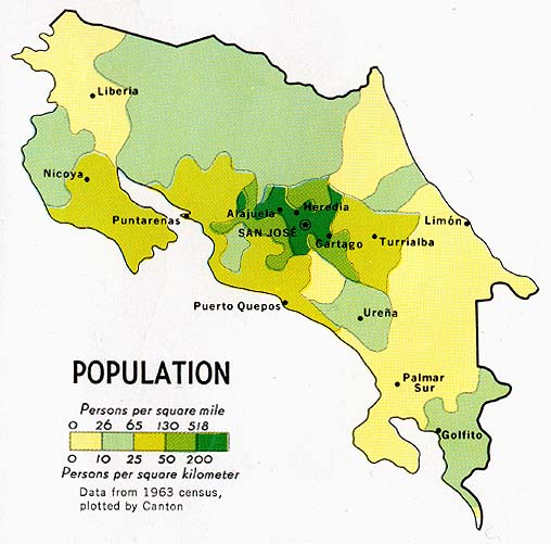 physical maps of costa rica. Costa Rica Population Map