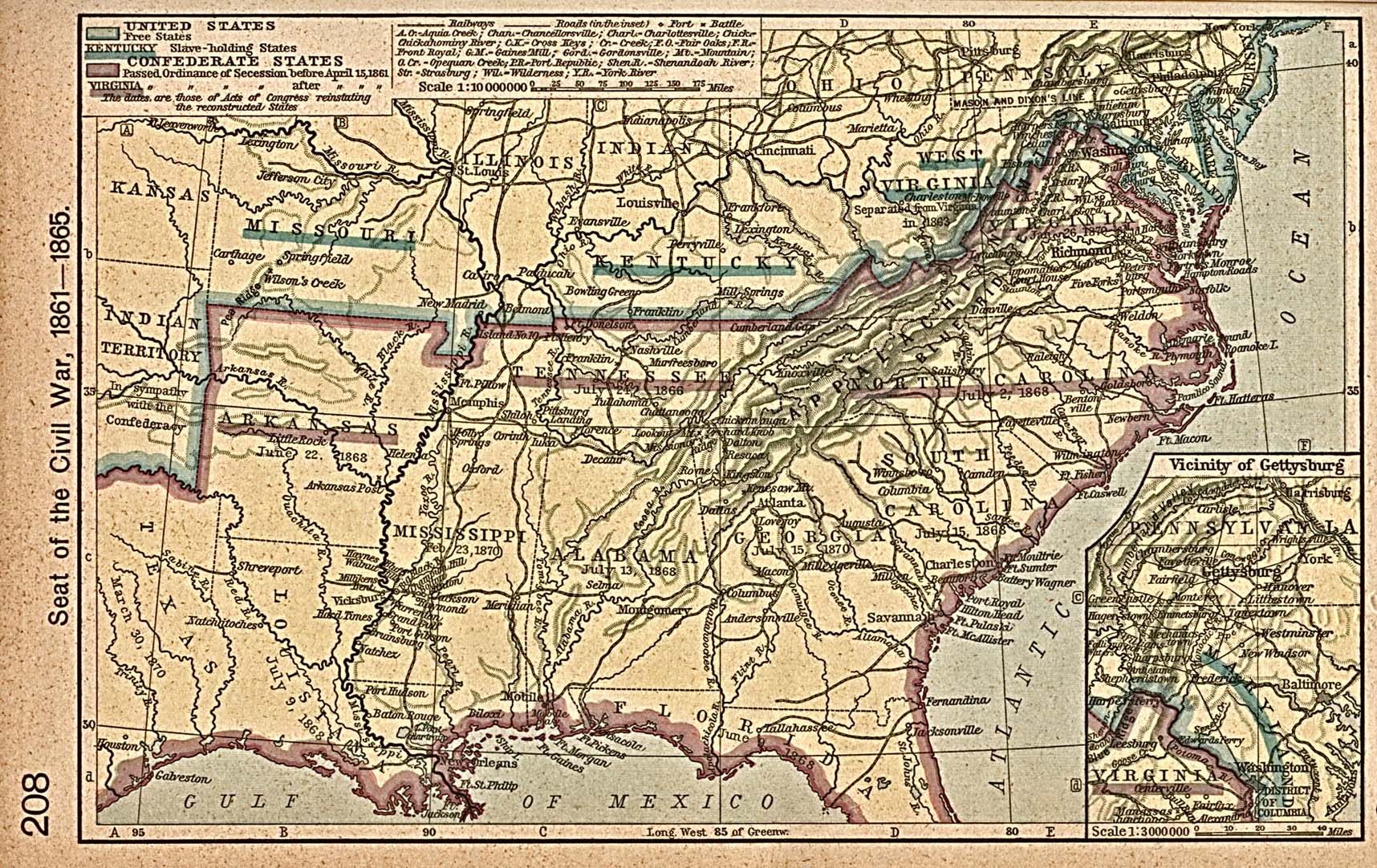 Map of of the Seat of the American Civil War 1861  1865 