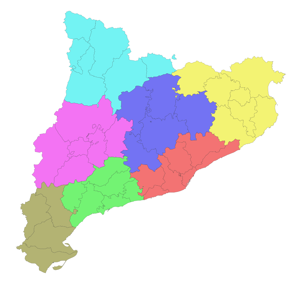 Mapa mudo colorado de Cataluña