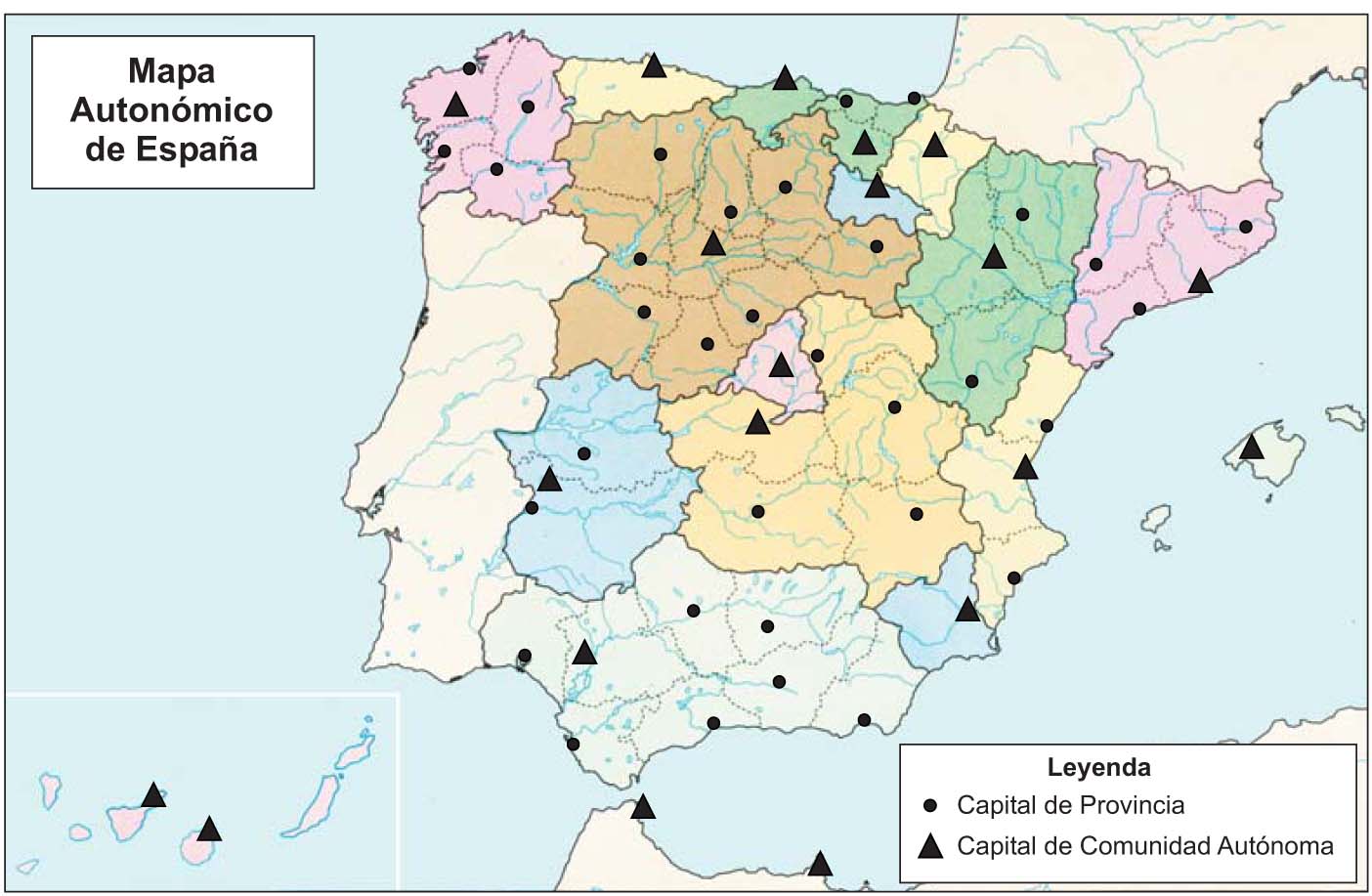 mapa autonomico de españa mudo Mapa autonómico de Espana   mapa.owje.com