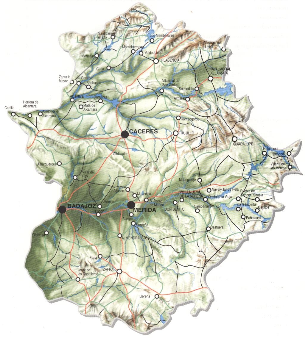 Mapa físico de Extremadura