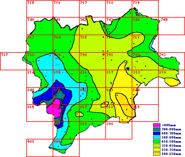Precipitación media anual en la Provincia de Albacete