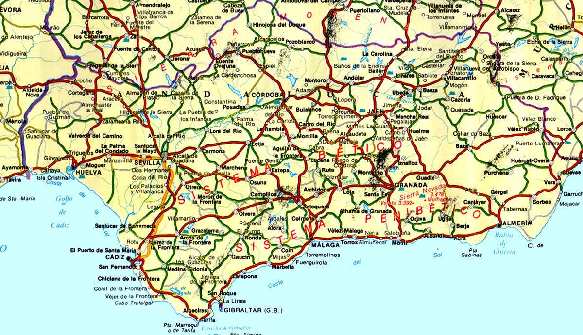 Mapa de carreteras de Andalucía