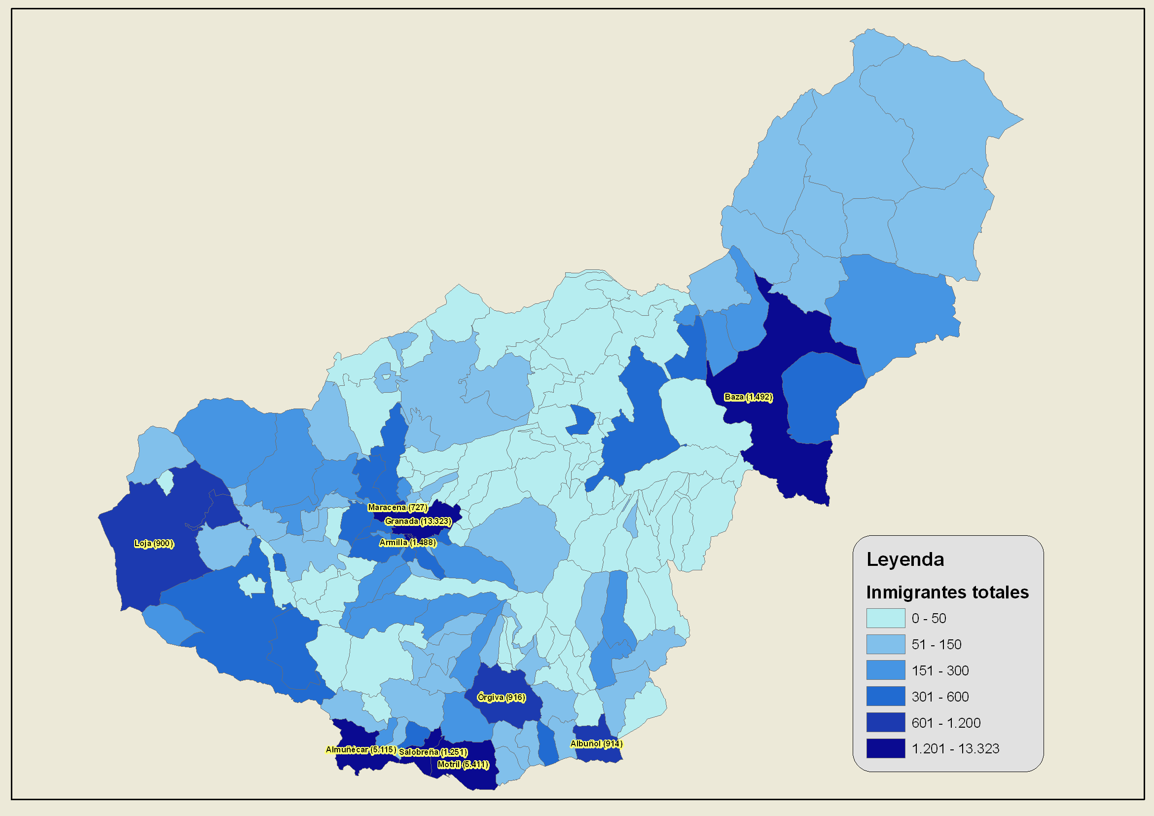 Inmigrantes en la Provincia de Granada 2007