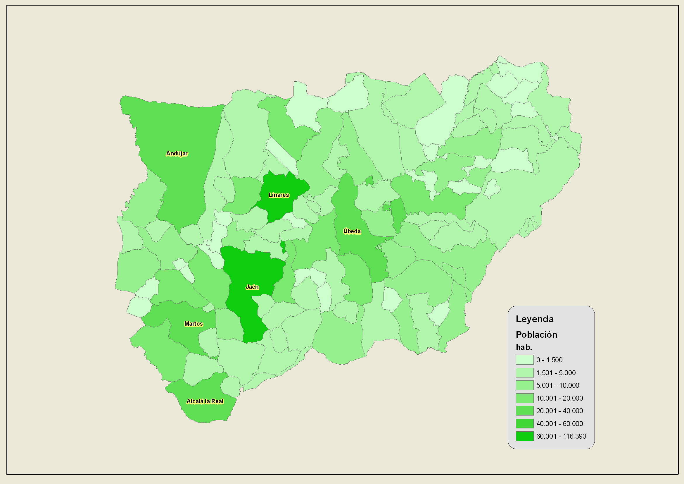 Población de la provincia de Jaén 2007