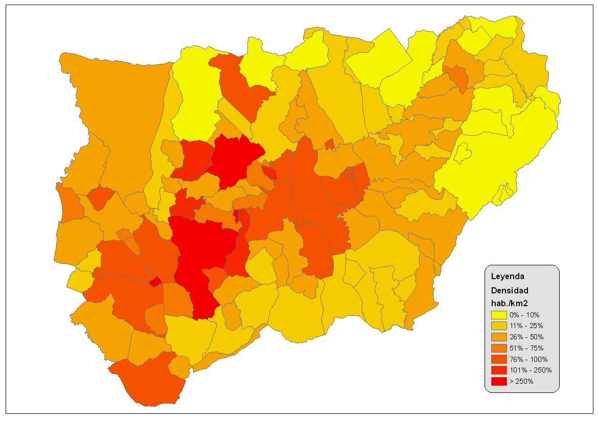 Densidad de población de la provincia de Jaén 2008