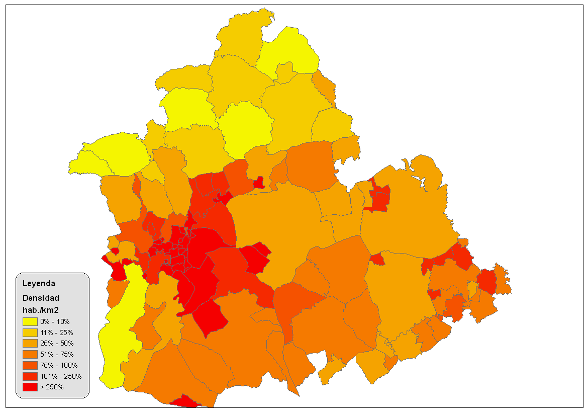 Densidad de población de la provincia de Sevilla 2008