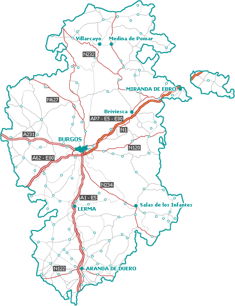 Mapa de carreteras de la Provincia de Burgos
