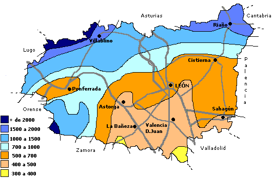 Precipitaciones anuales en la Provincia de León