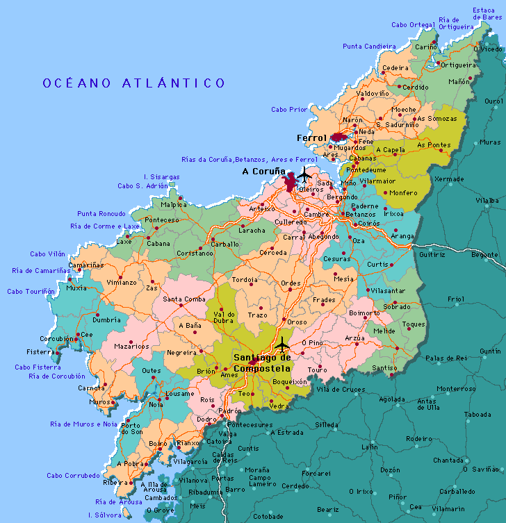 Mapa de la Provincia de La Coruña