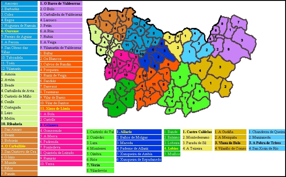 Comarcas y municipios de la provincia de Orense 2005