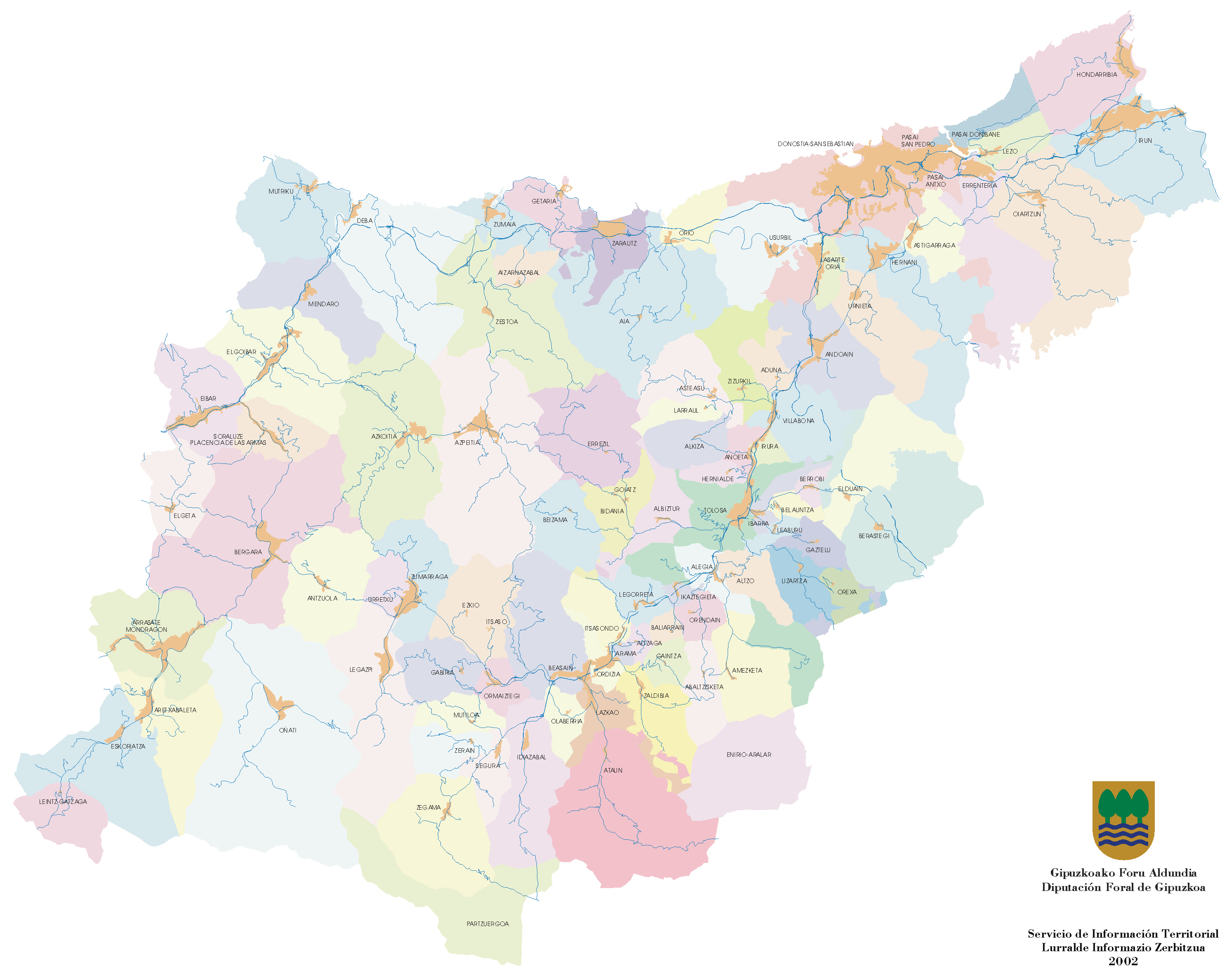 Municipios, Mancomunidades y Cascos urbanos de Guipúzcoa 2002