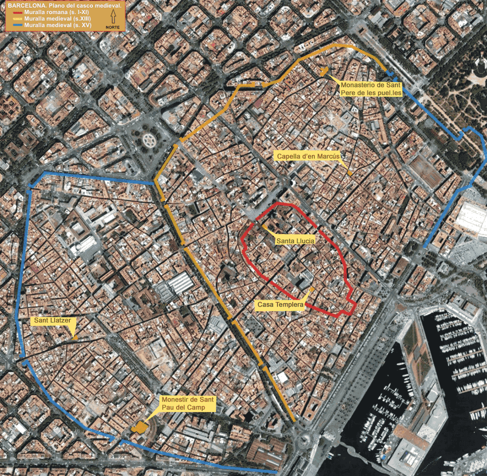 Plano del casco medieval de Barcelona