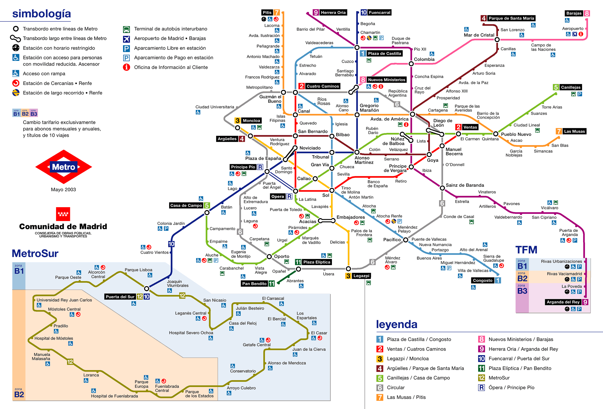 Plano del Metro de Madrid 2003