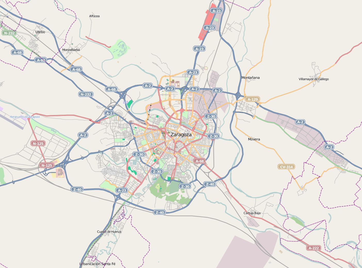 mapa de carreteras de zaragoza Mapa de Carreteras de acceso a Zaragoza   mapa.owje.com