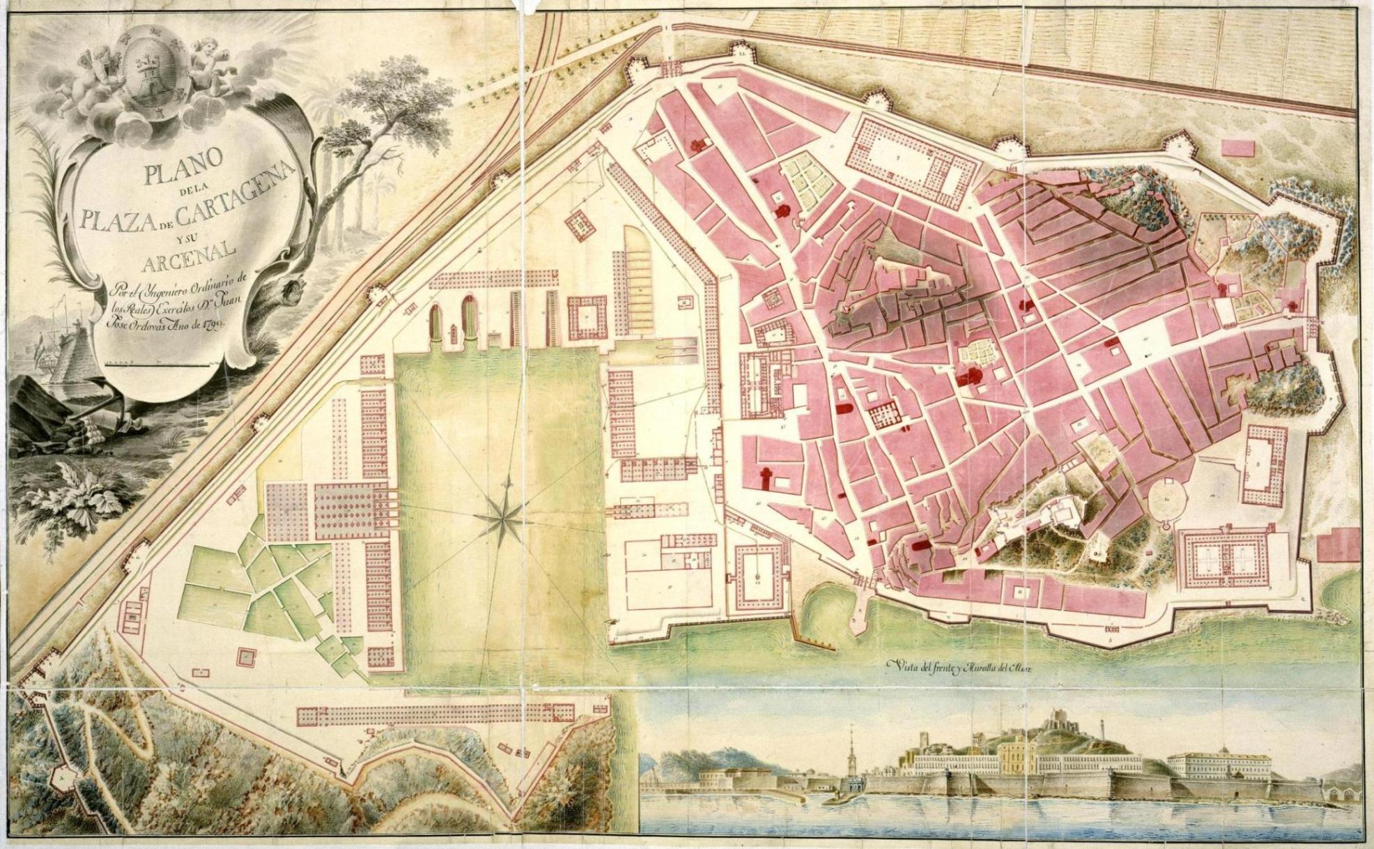 Plano de la Plaza de Cartagena y su Arcenal 1799