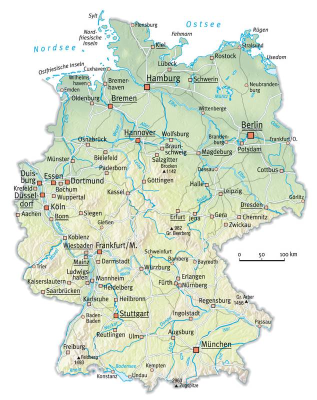 Mapa F Sico De Alemania Mapa Owje Com   13464 Mapa Fisico De Alemania 