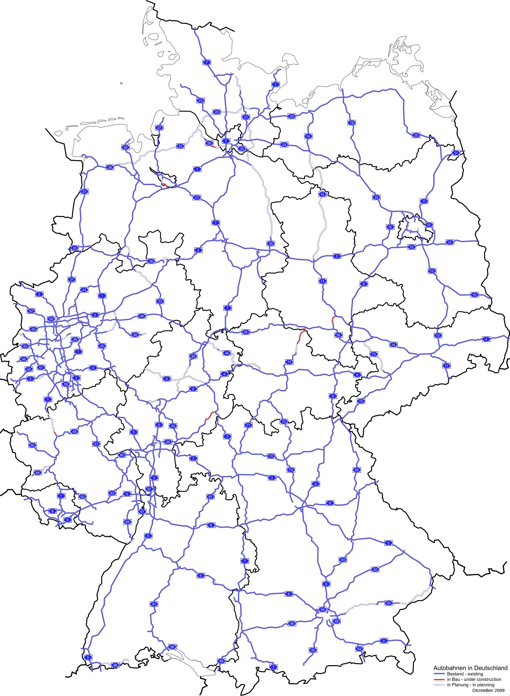 Mapa de carreteras de Alemania 2009