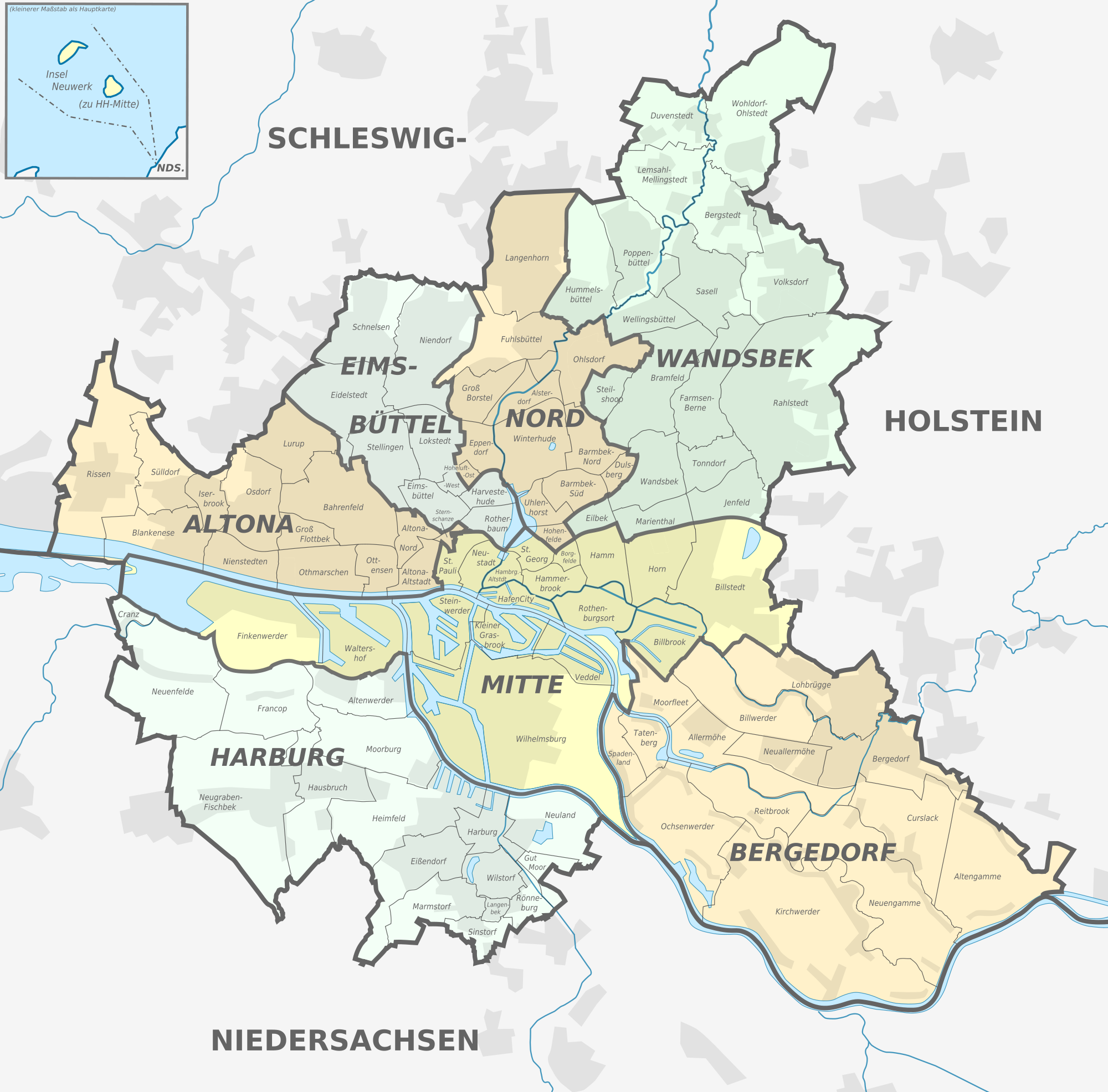 Mapa de Distritos y barrios de Hamburgo 2010 - mapa.owje.com