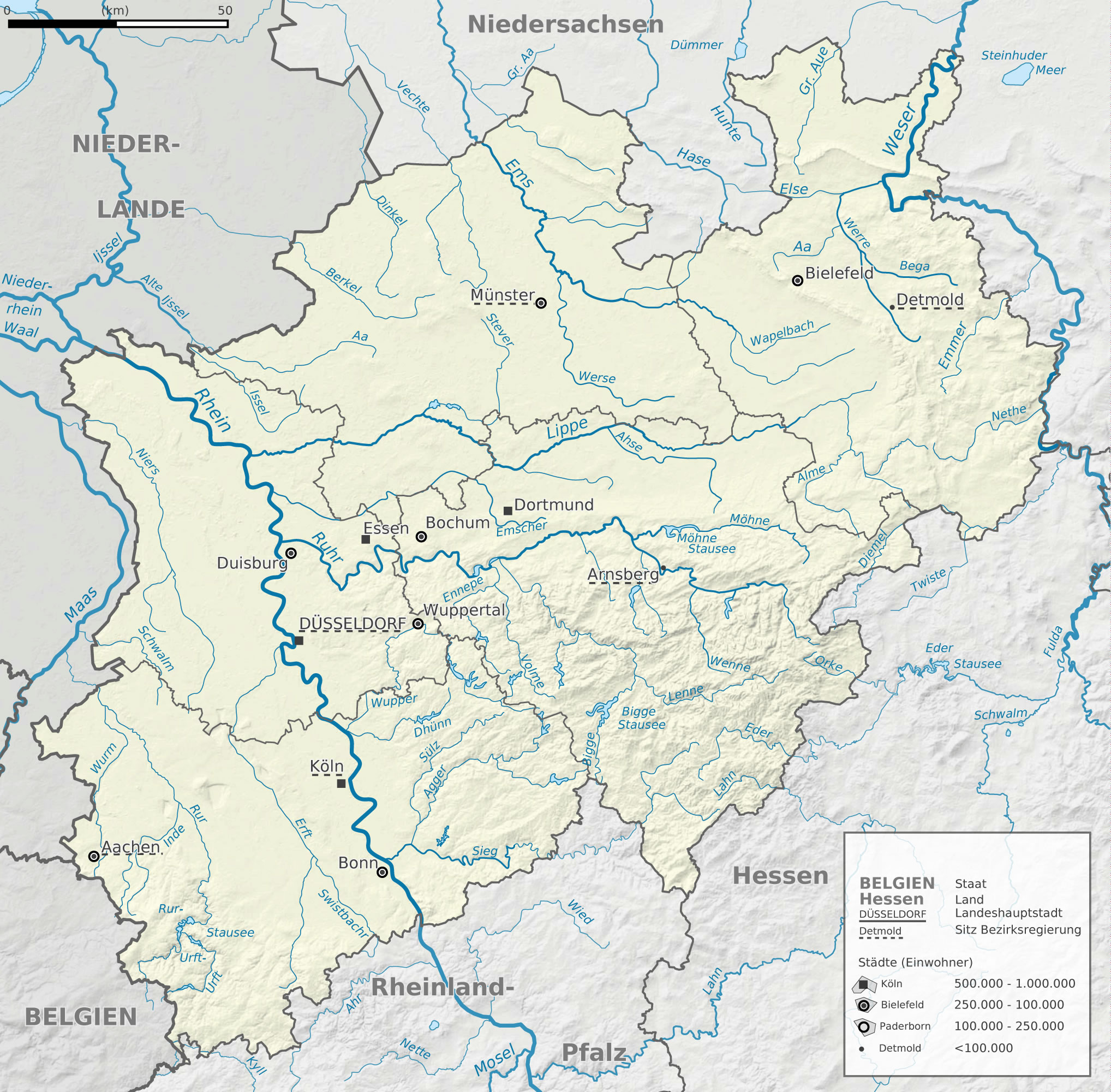 Ríos y el relieve de Renania del Norte-Westfalia 2009