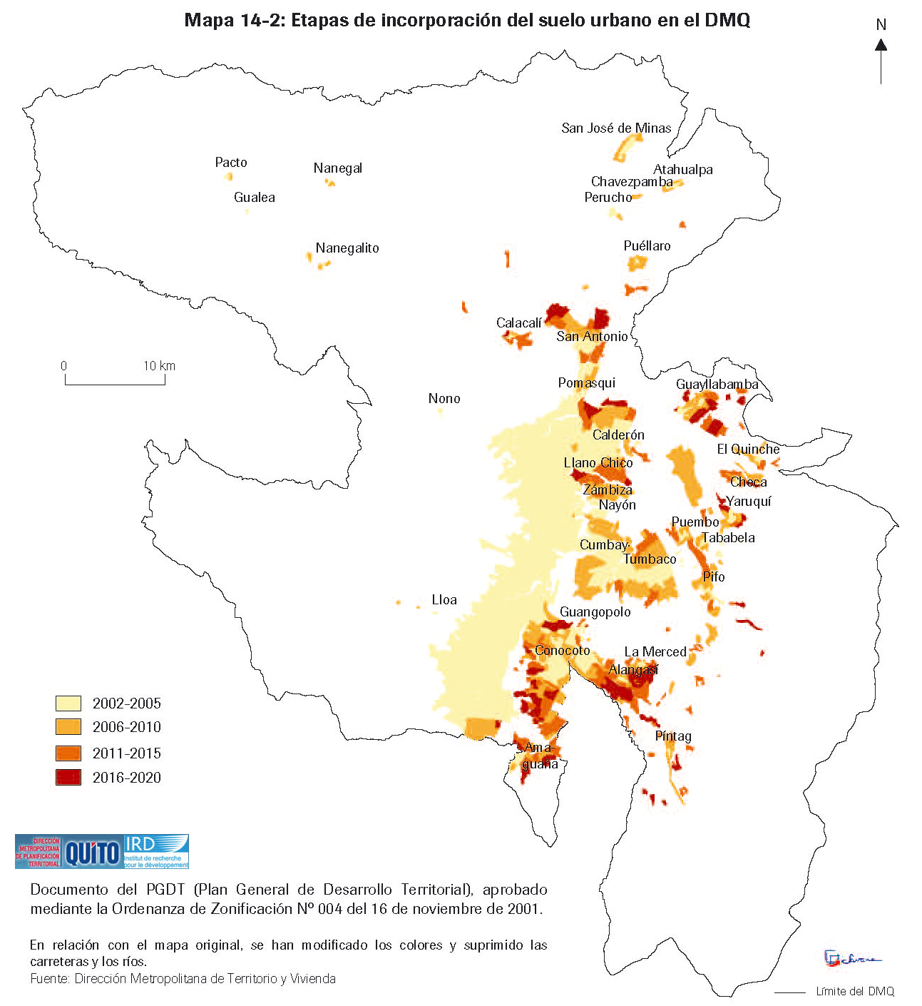 Mapa de Etapas de incorporación del suelo urbano en el Distrito Metropolitano de Quito 2003
