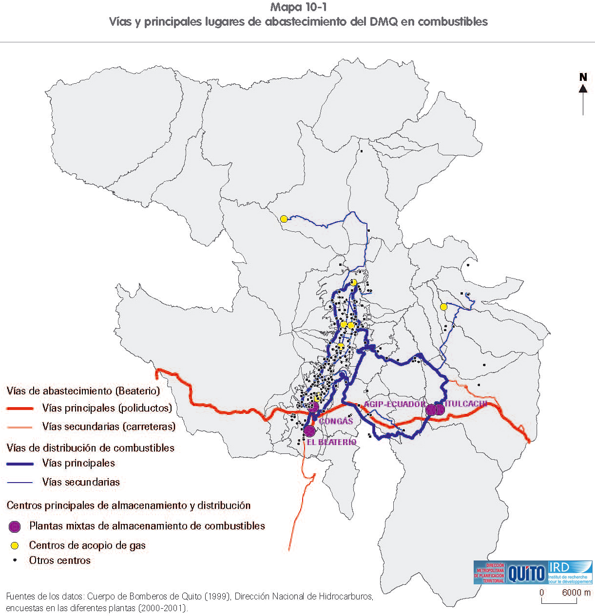 Mapa de Abastecimiento del Distrito Metropolitano de Quito en combustibles 2000-2001