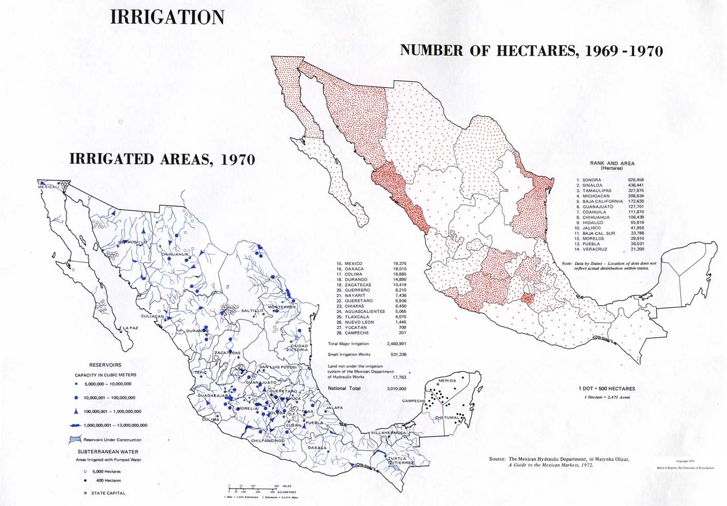 Mapa de Riego en México 1969 - 1970