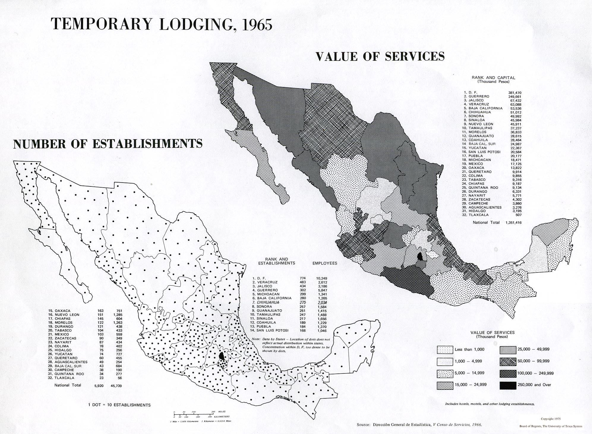Mapa de Alojamiento Temporal en México 1965