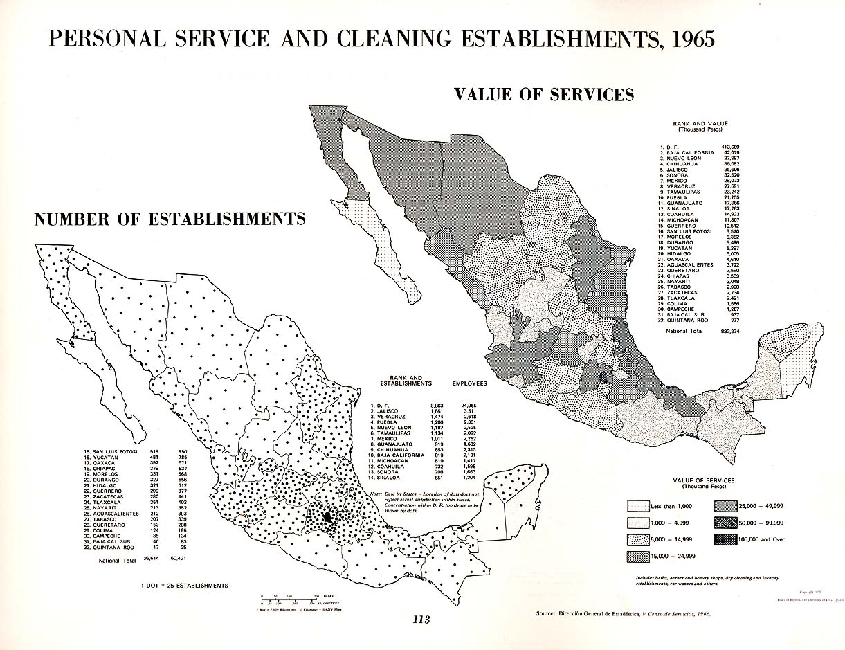 Mapa de Establecimientos de limpieza y de servicio personal en México 1965