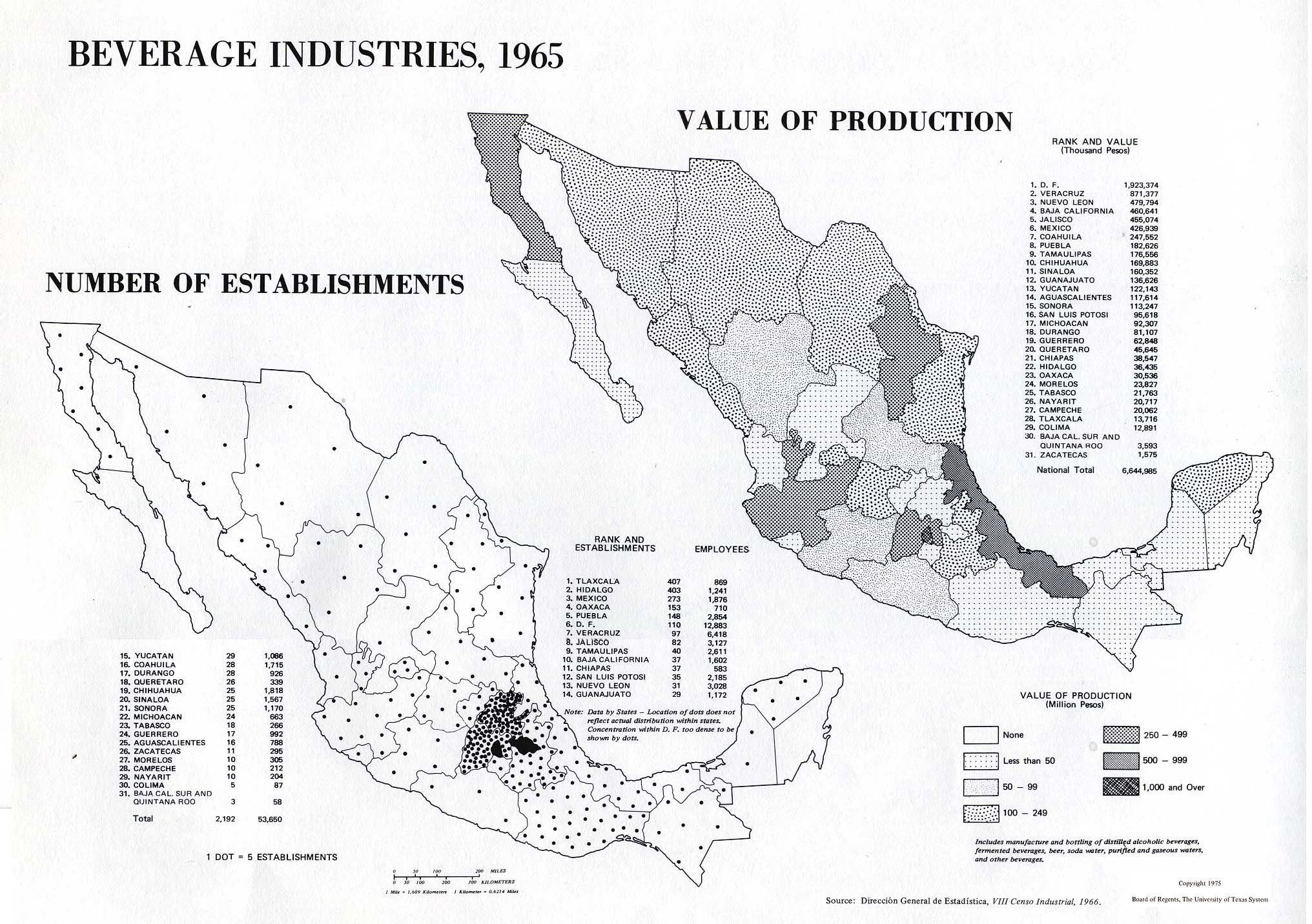 Mapa de La Industria de las Bebidas en México 1965