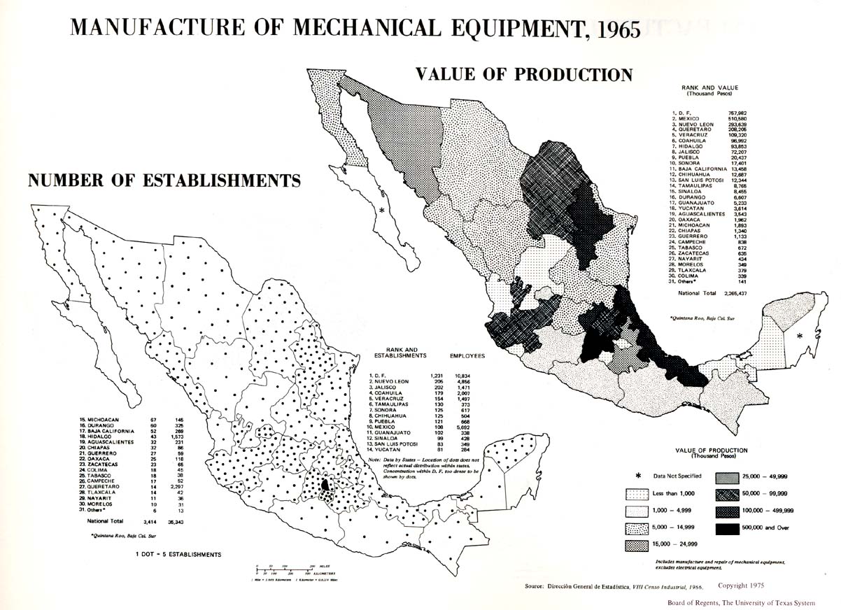 Mapa de Fabricación de maquinaria y equipos mecánicos en México 1965