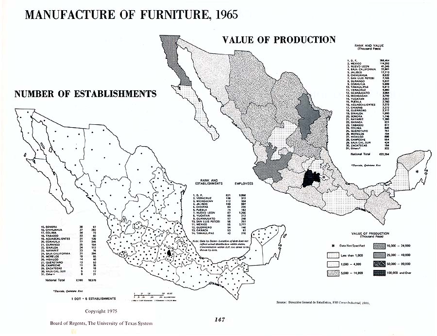 Mapa de Fabricación de muebles en México 1965
