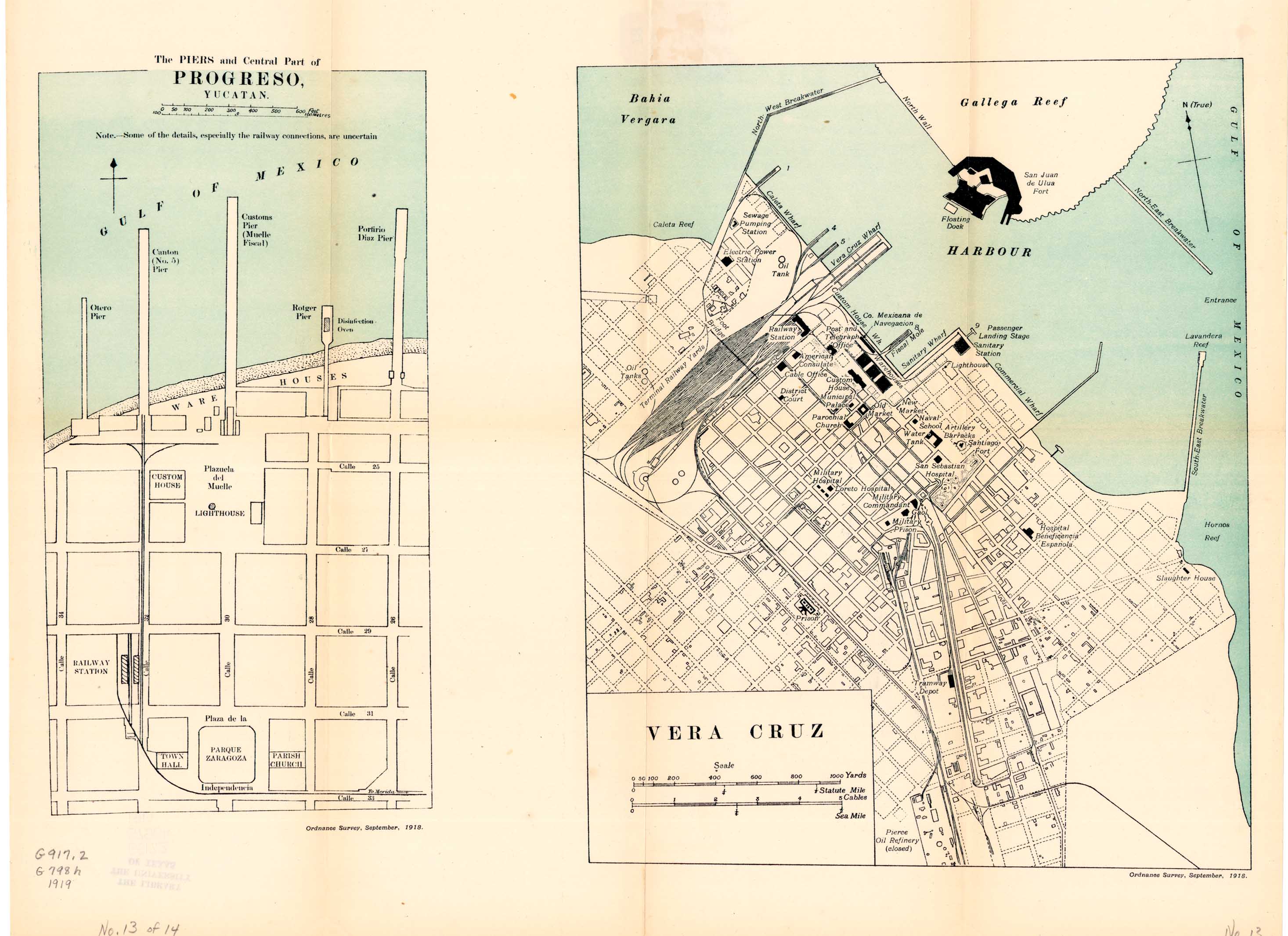 Mapa de Ciudades Portuarias: Progreso y Veracruz 1919