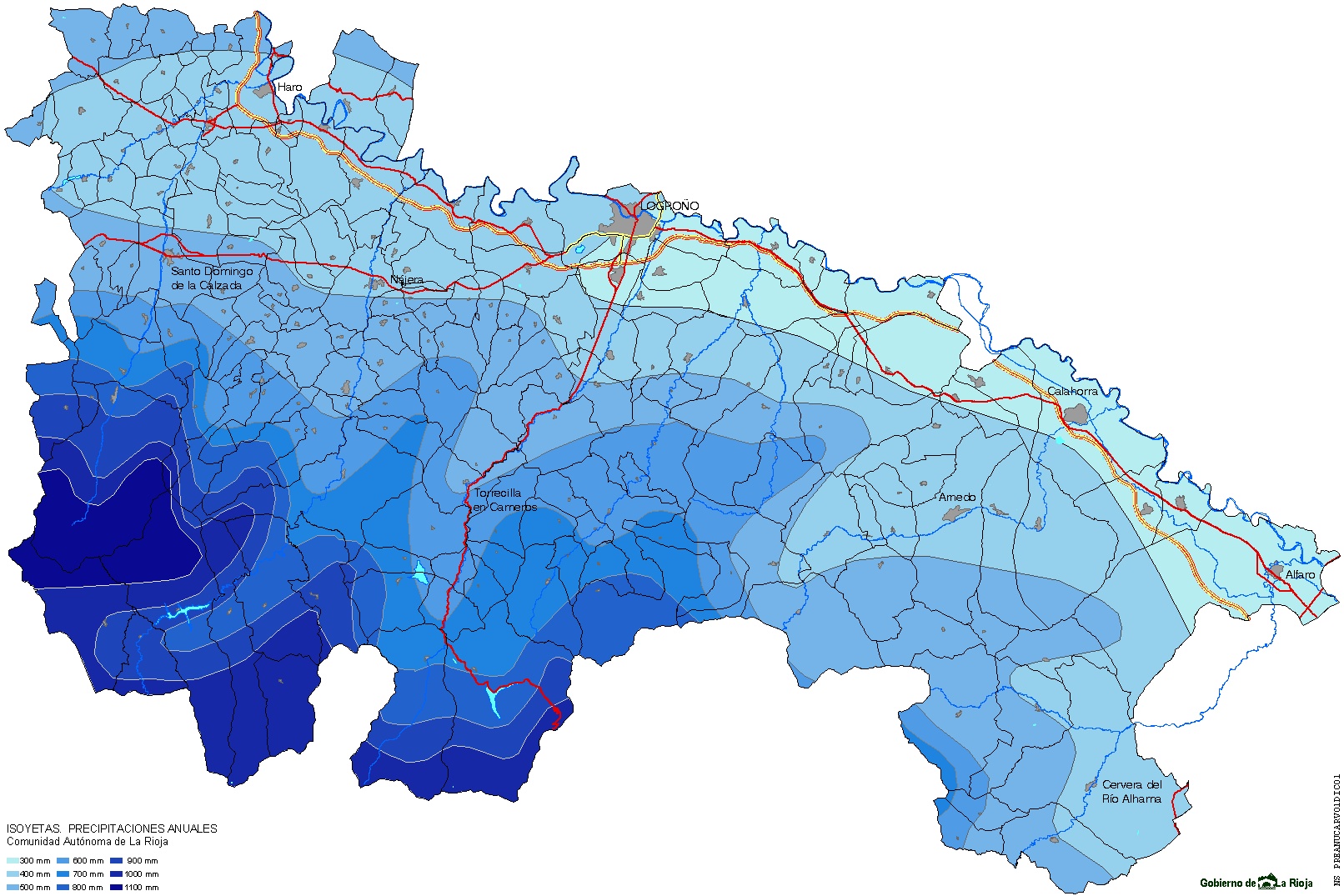 Mapa de Precipitaciones anuales en La Rioja