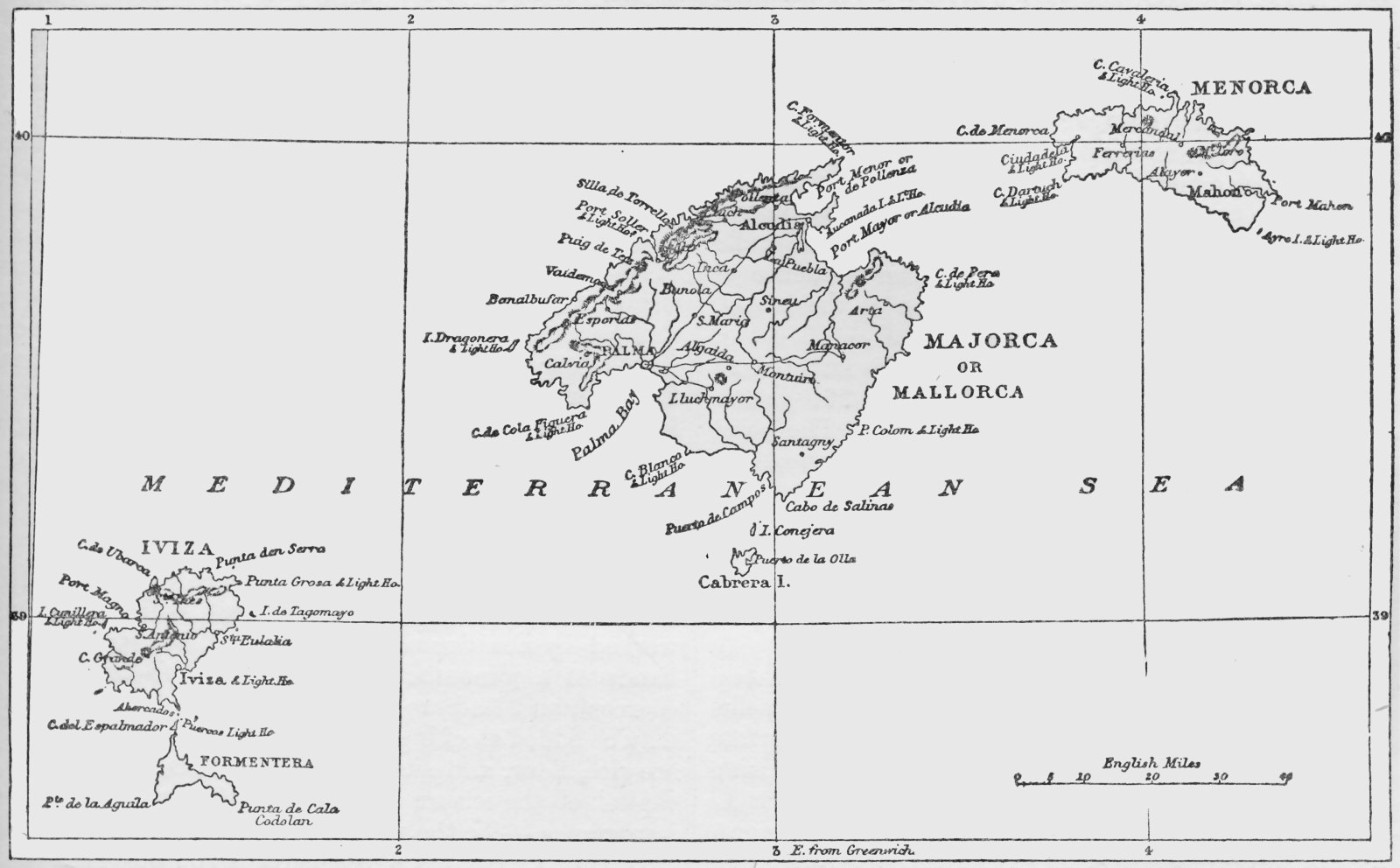 Mapa de Las Islas Baleares 1875