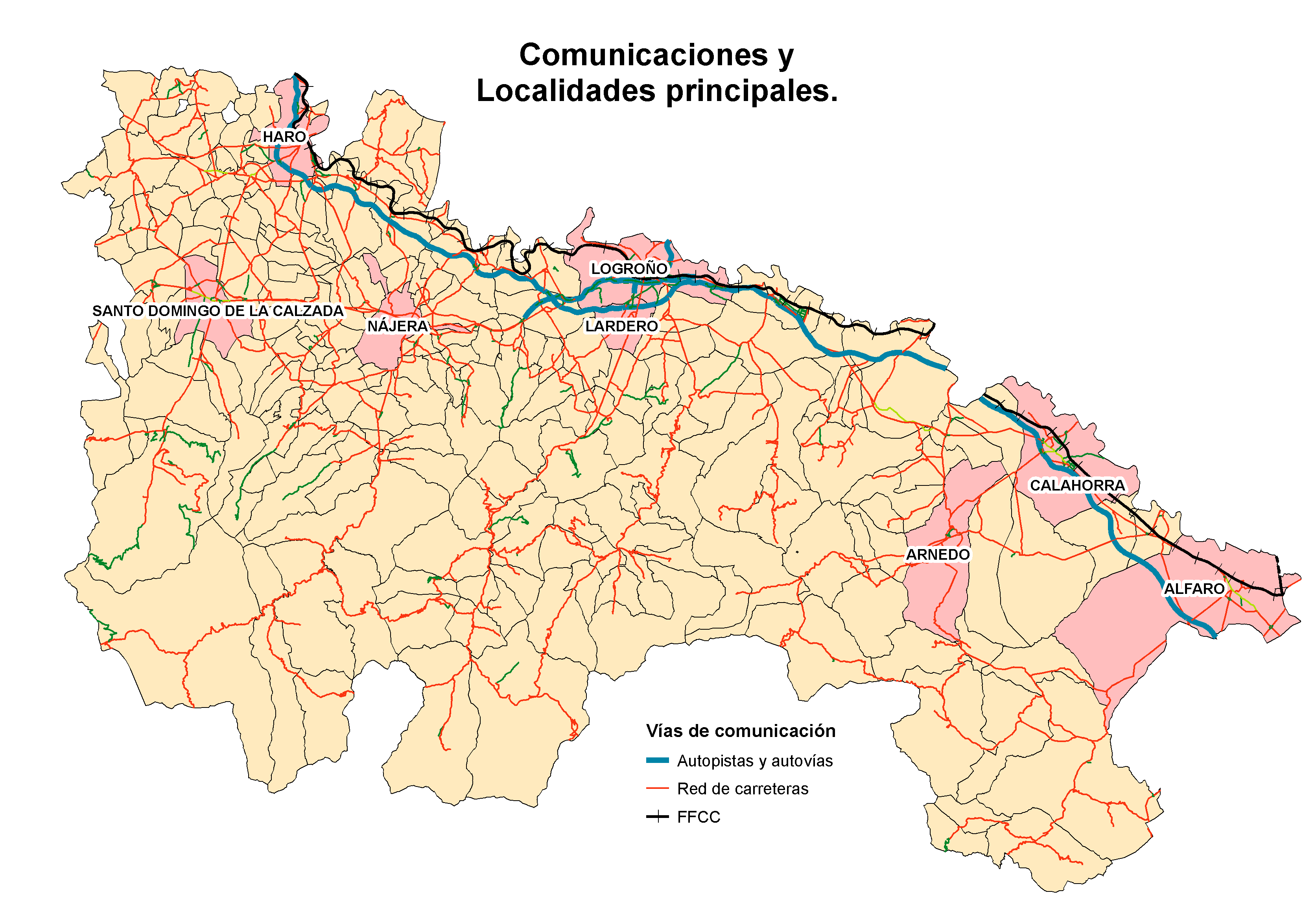 Mapa de Carreteras y principales localidades de La Rioja 2007
