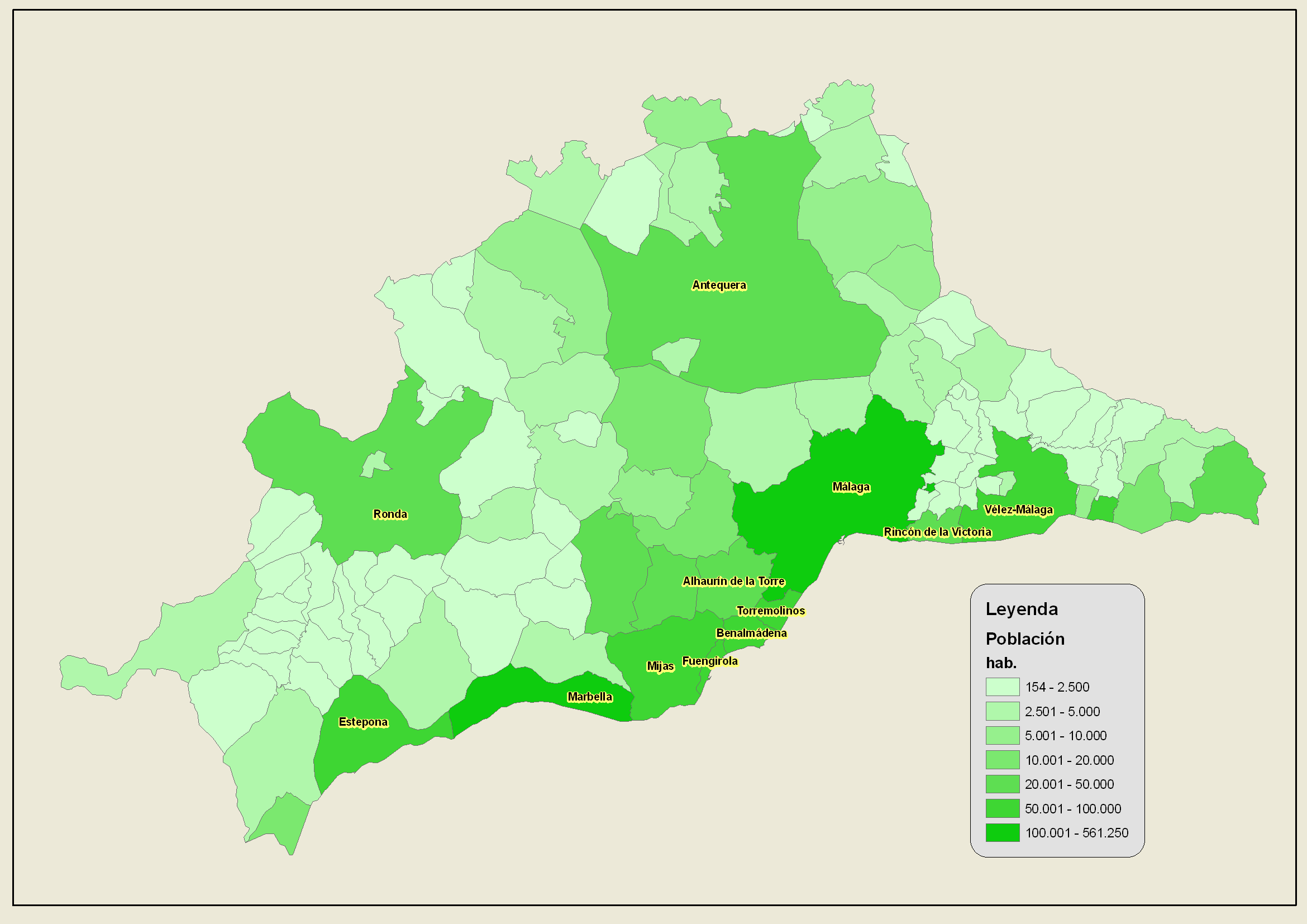 Población de la provincia de Málaga 2007