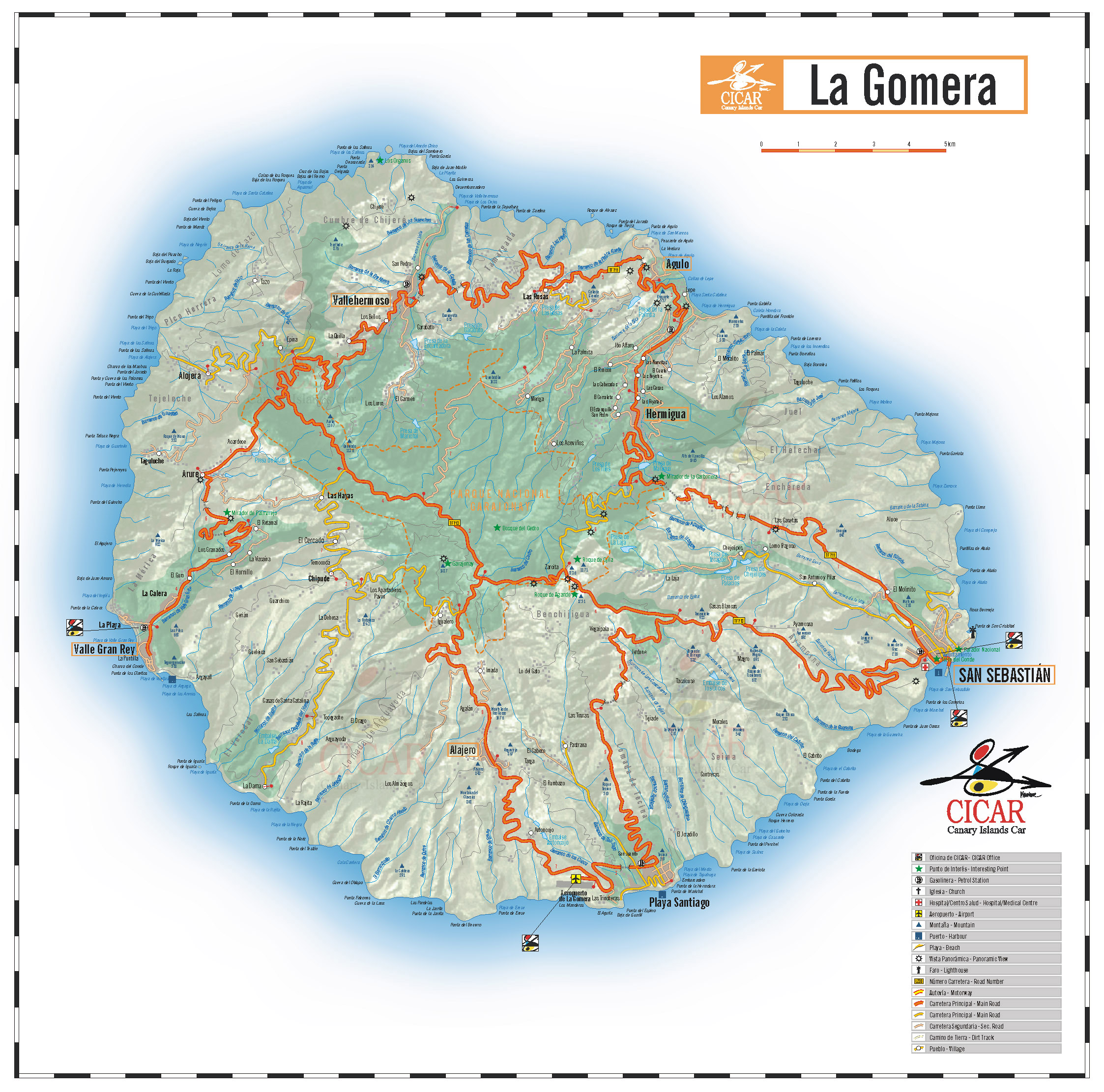 Mapa de carreteras de la isla La Gomera