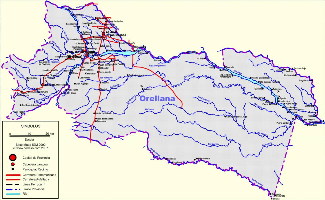 Mapa de carreteras de Orellana