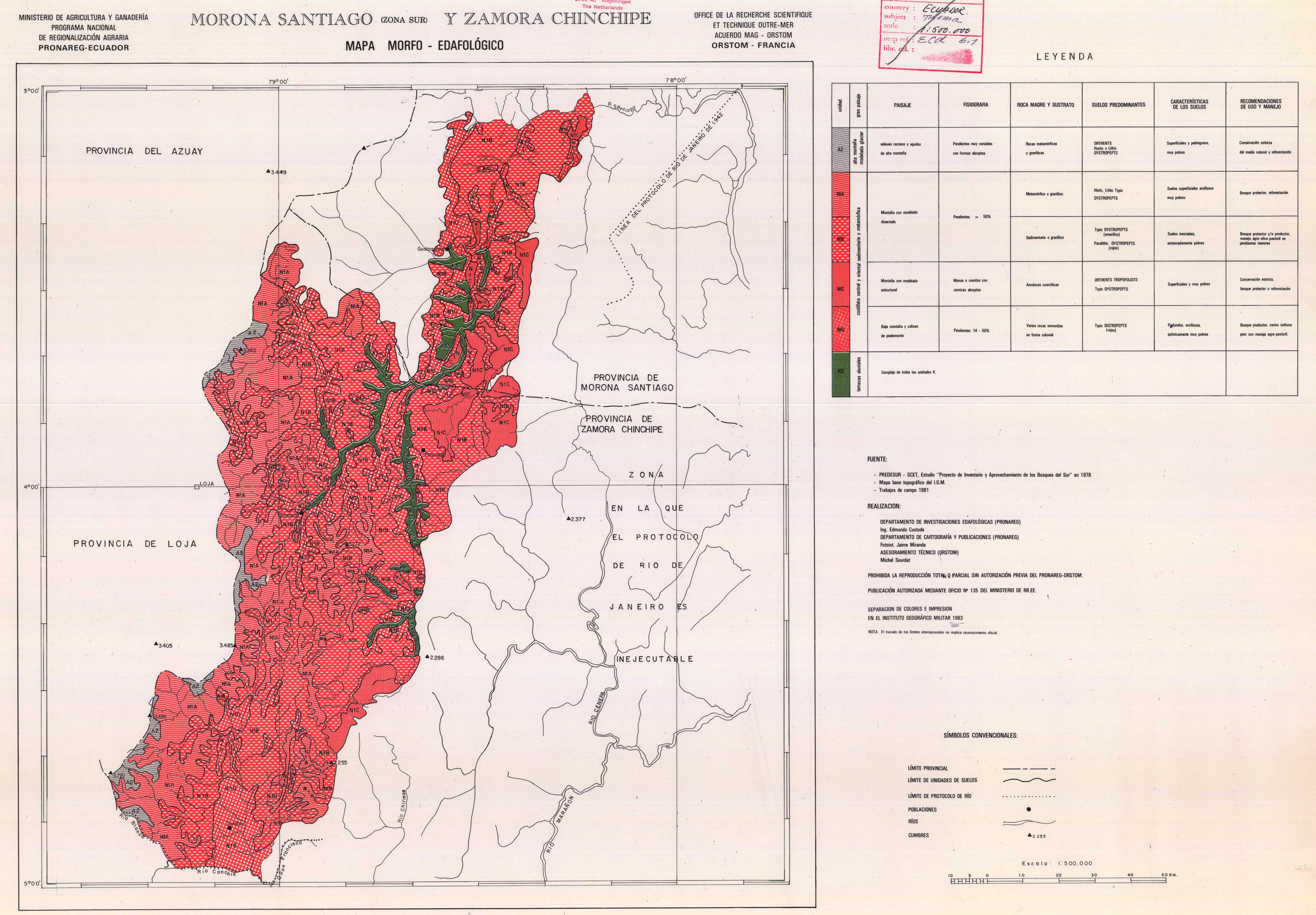 Mapa morfo-edafológico de Morona Santiago (zona sur) 1983