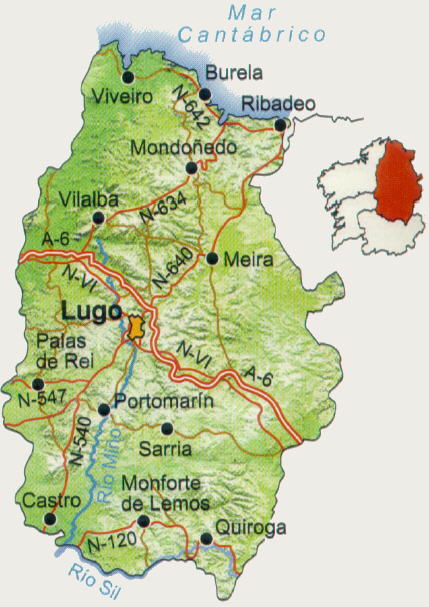mapa fisico lugo Mapa de carreteras de la Provincia de Lugo   mapa.owje.com