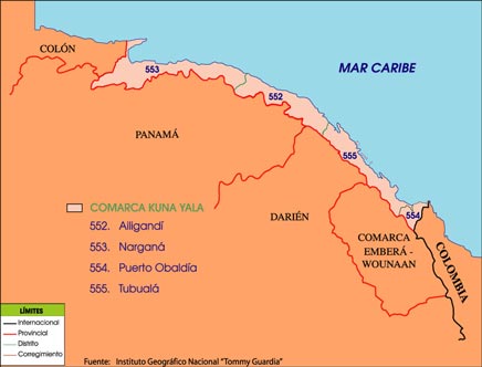 Mapa político de Kuna Yala