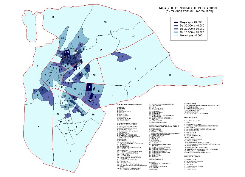 Densidad demográfica de Sevilla 2001