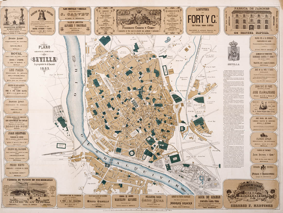Plano industrial y comercial de Sevilla 1883
