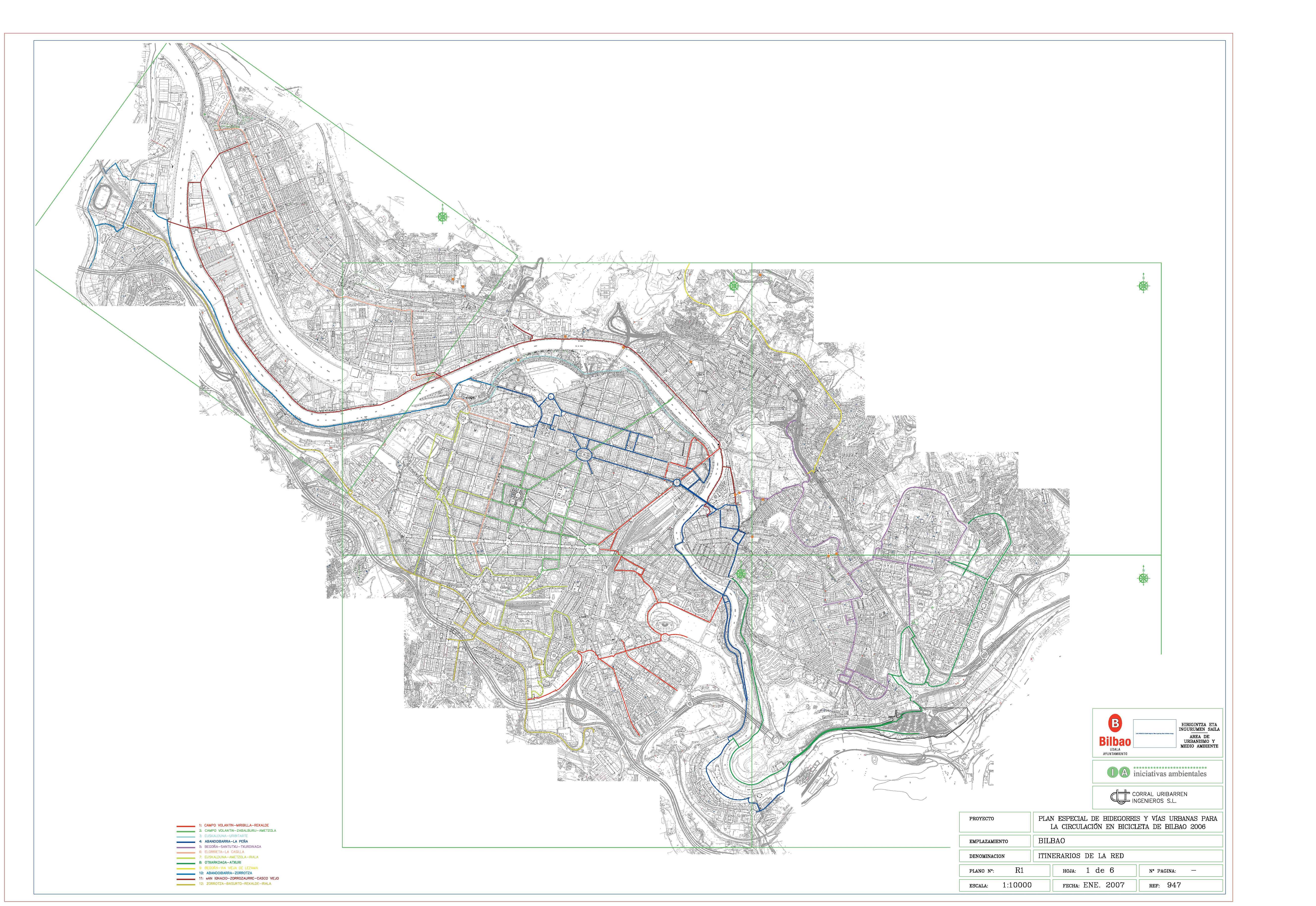 Bidegorris y vías urbanas para la circulación en bicicleta de Bilbao