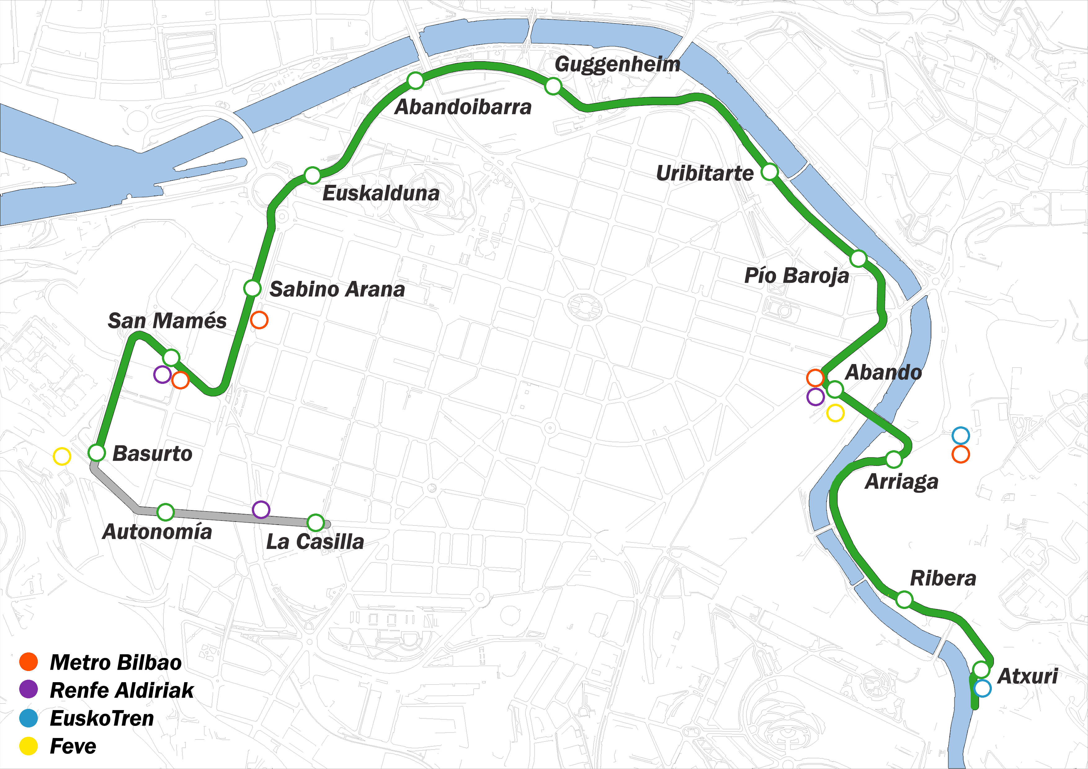 Plano de EuskoTran en Bilbao 2010