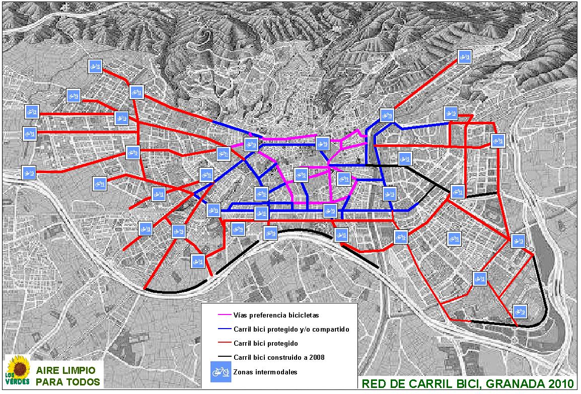 Red de carriles de bicicletas en Granada 2010