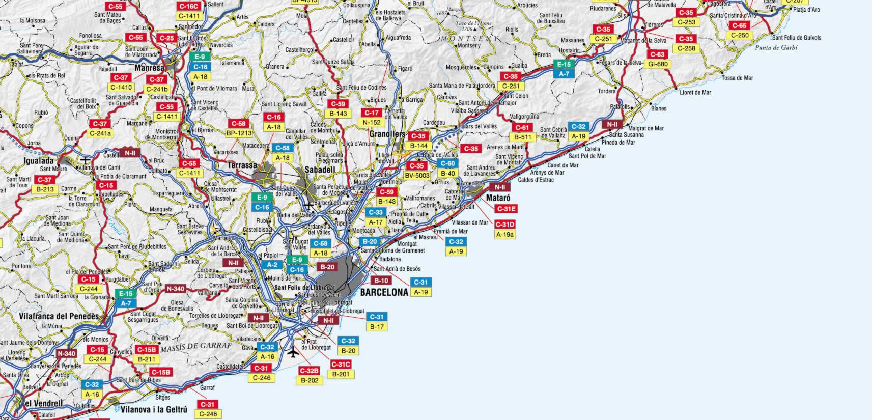 Mapa de carreteras de la Provincia de Barcelona
