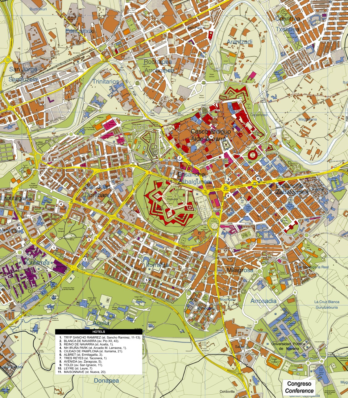 Mapa de Localización de hoteles en Pamplona - mapa.owje.com